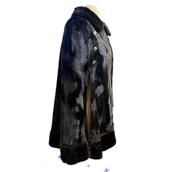 Faux Fur Vintage Cape Black Double Breasted Gold Buttons Union Label - Picture 5 of 7